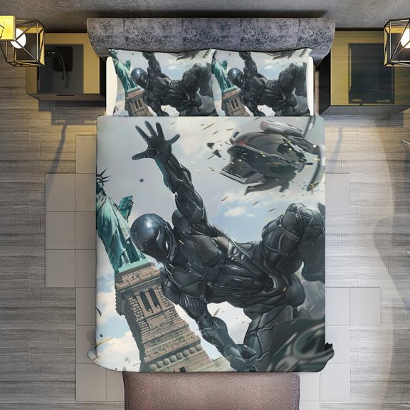 Robot Quilt Cover Set Fashionable Printed Bedding Covers with Pillowcase Home Textiles, King (90"x102")