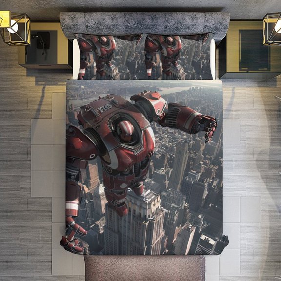 Robot Quilt Cover Set Fashionable Printed Bedding Covers with Pillowcase Home Textiles, King (90"x102")