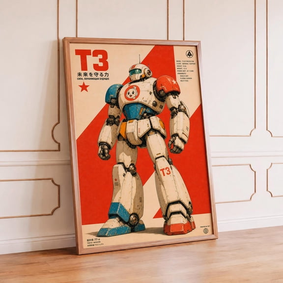 Robot Retro Sci Fi Wall Art Vintage Robot Print Industrial Mech Decor Futuristic Tech Gamer Room Wall Art Print, Unframed Canvas