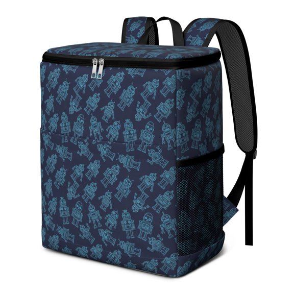 Robot and Robots Blue Pattern Insulated Cooler Backpack, Lunch Cooler Rucksack with Mesh Pockets & Adjustable Straps, Wear Resistant Gift Ideas for Daily Commute School,