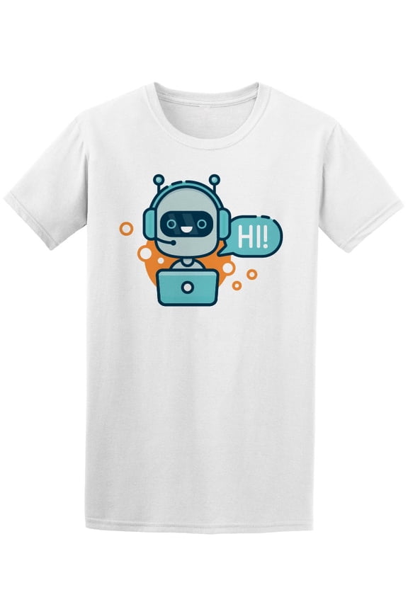 Robot Saying Hi On Laptop Tee Men's -Image by Shutterstock