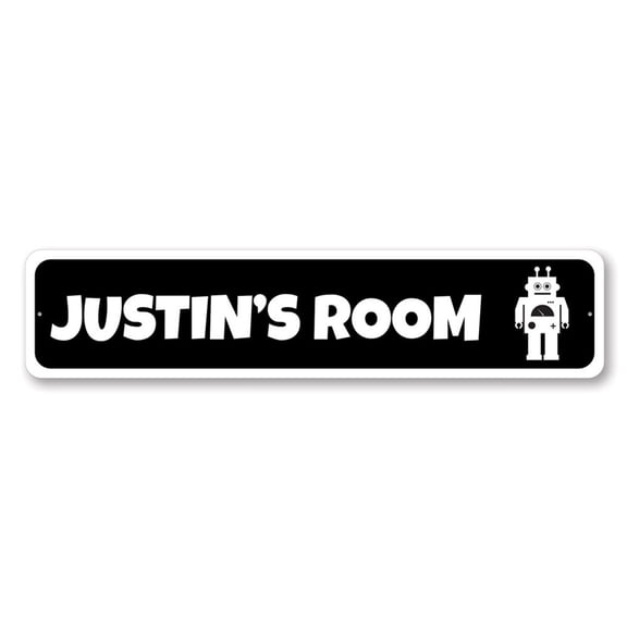 Robot Sign, Custom Children Kid Room Sign, Robot Lover Sign, Child Room Decor, Wall Aluminum Decor - 4x18 inches