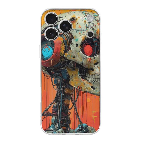 Robot Skull Psychedelic Phone Case Compatible with iPhone 17 Pro Max TPU Transparent Shockproof Cover