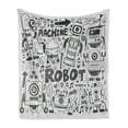 thumbnail image 1 of Robot Soft Flannel Fleece Blanket, Futuristic Space Doodle Style Androids Sci Fi Pattern Fantasy Machine Art Print, Cozy Plush for Indoor and Outdoor Use, 70" x 90", Grey Pale Grey, by Ambesonne, 1 of 6