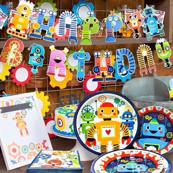 Robot Theme Party Decorations Set - Mechanical & Gear Design for Vibrant Tech-Inspired Celebrations