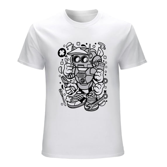 Robot Tools Men’s Graphic T-shirt Vintage Short Sleeve Sport Tee White XL