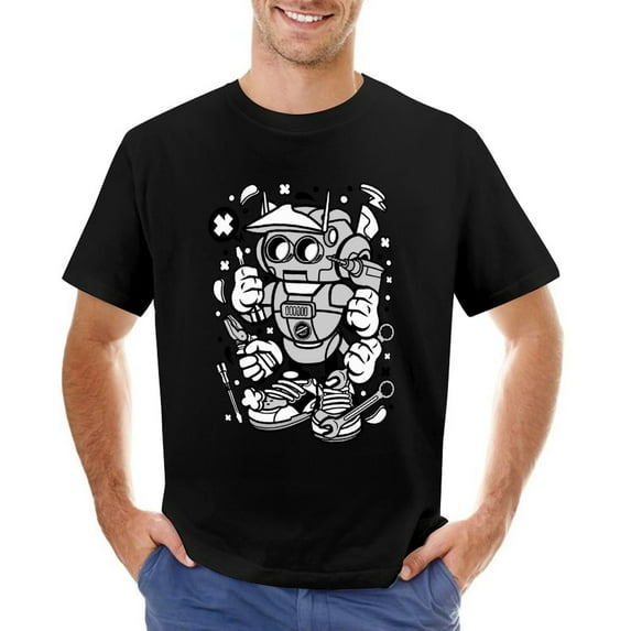 Robot Tools Men’s T-Shirt 100% Cotton Casual Short Sleeve Tops Gift Tee Black XL