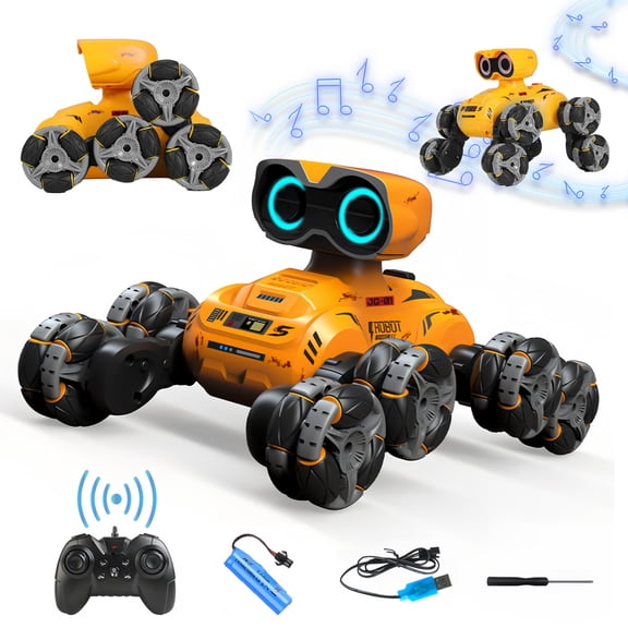 Robot Toy, 8 Wheels Stunt Robot Toys with 2.4Ghz, Auto-Demonstration, 360° Rotation, LED Eyes,Easy Kid-Friendly Controls for Indoor/Outdoor Play, Gifts and Toys for Kids Aged 6-13