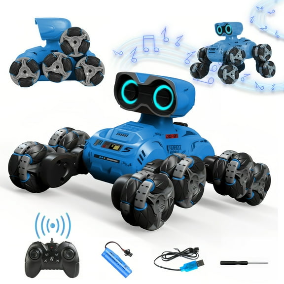 Robot Toy, 8 Wheels Stunt Robot Toys with 2.4Ghz, Auto-Demonstration, 360° Rotation, LED Eyes，Easy Kid-Friendly Controls for Indoor/Outdoor Play, Gifts and Toys for Kids Aged 6-13