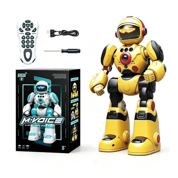 Robot Toy for Kids Intelligent Remote Control Robot with Gesture Sense,Programming,Lights,Dance and Sounds,Christmas,Birthday Gifts for Age 3+ Boys Girls,Yellow