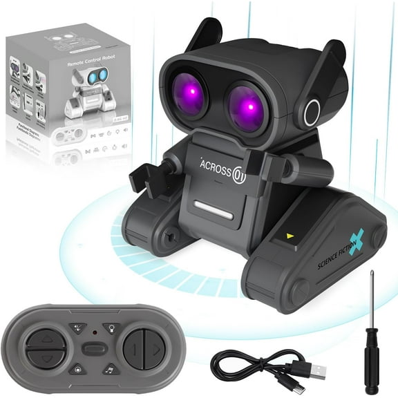 Robot Toy for Kids, Remote Control Robot Toy Intelligent Walking 360°Body Spinning Dancing with LED Eyes and Music, Demo Smart RC Robot Toys for Ages 3+ Boys Girls, Black