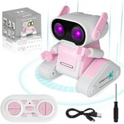Robot Toy for Kids, Remote Control Robot Toy Intelligent Walking 360°Body Spinning Dancing with LED Eyes and Music, Demo Smart RC Robot Toys for Ages 3+ Boys Girls, Pink
