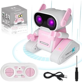 Robot Toy for Kids, Remote Control Robot Toy Intelligent Walking 360°Body Spinning Dancing with LED Eyes and Music, Demo Smart RC Robot Toys for Ages 3+ Boys Girls, Pink