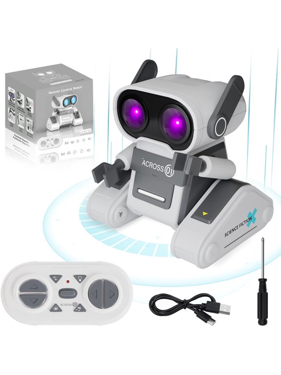 Robot Toy for Kids, Remote Control Robot Toy Intelligent Walking 360°Body Spinning Dancing with LED Eyes and Music, Demo Smart RC Robot Toys for Ages 3+ Boys Girls, White