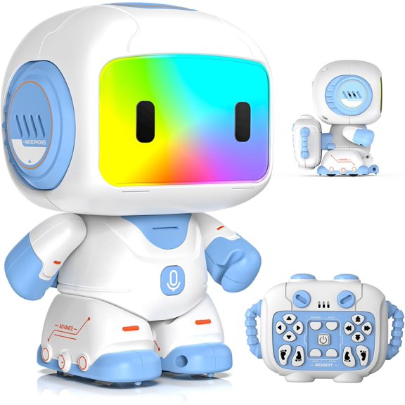 Robot Toys for Kids,Mini Backpack Remote Control Robot with Voice Recording & Repeat, LED Light-Up Face, Music Dance, Programmable Actions, STEM Toy Gifts for Boys Girls