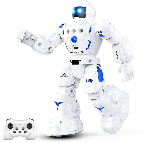 Gesture Sensing Control Robot Toys for Age 3-12 Kids, Programmable Remote Control Robot with Walking, Sliding, Singing and Dancing White