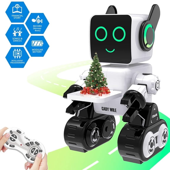 Robot Toys for Kids, Programmable Remote Control Robot, Interactive Toys with Coin Bank, LED and Tray, Walking Talking Singing Dancing