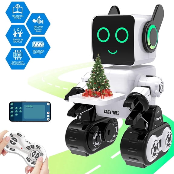 Robot Toys for Kids, Programmable Remote Control Robot, Interactive Toys with Coin Bank, LED and Tray, Walking Talking Singing Dancing