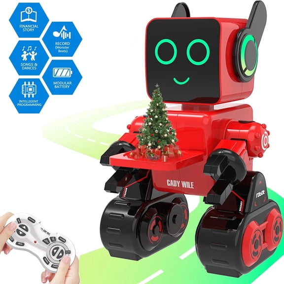 Robot Toys for Kids, Programmable Remote Control Robot, Interactive Toys with Coin Bank, LED and Tray, Walking Talking Singing Dancing
