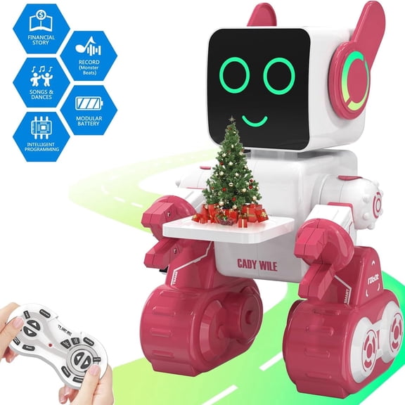 Robot Toys for Kids, Programmable Remote Control Robot, Interactive Toys with Coin Bank, LED and Tray, Walking Talking Singing Dancing