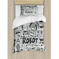 thumbnail image 1 of Robot Twin Size Duvet Cover Set, Futuristic Space Doodle Style Androids Sci Fi Pattern Fantasy Machine Art Print, Decorative 2 Piece Bedding Set with 1 Pillow Sham, Grey Light Grey, by Ambesonne, 1 of 3