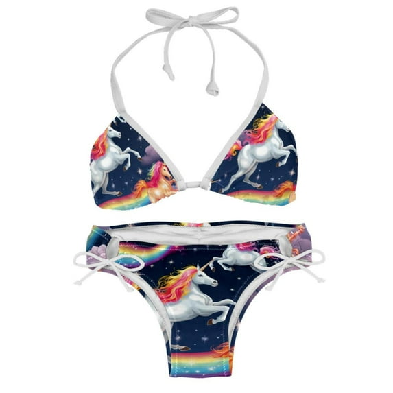 Robot Unicorn Attack Bikini Set Swim Suit Detachable Sponge Adjustable Strap Two-Pack, Beach Pool Vacation Party.