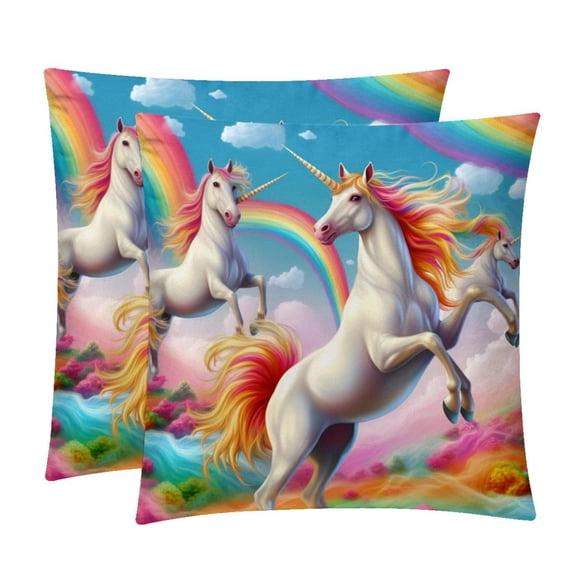 Robot Unicorn Attack Decorative Pillows Covers with Unique Patterns for Bed, Home Decor - Set of 2 Pillow Inserts - Available in 16x16, 18x18, 20x20 Inches for Various Occasions
