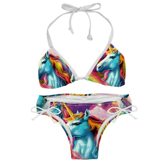 Robot Unicorn Attack Detachable Sponge Adjustable Strap Bikini Set Two-Pack Swim Suits - Ideal for All Your Swimming Scenes!
