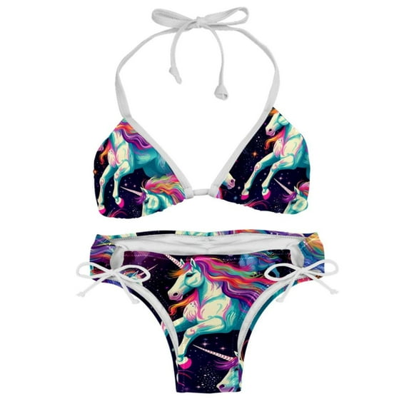 Robot Unicorn Attack Detachable Sponge Adjustable Strap Bikini Set - Two-Pack for Versatile Swim Suit Looks
