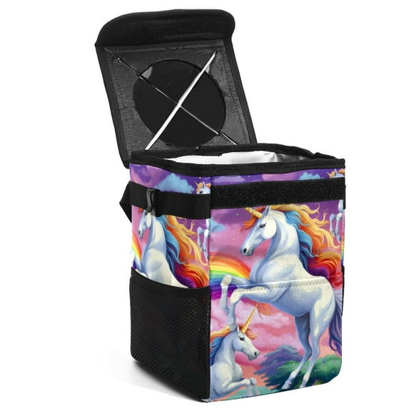 Robot Unicorn Attack Foldable Car Garbage Can Trash Can for Car, with Lid, Leak-Proof and Hanging Storage Bag
