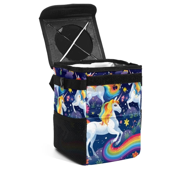 Robot Unicorn Attack Foldable Car Trash Bin with Lid, Leak-Proof Hanging Storage Bag - Car Garbage Can, Car Trash Bin