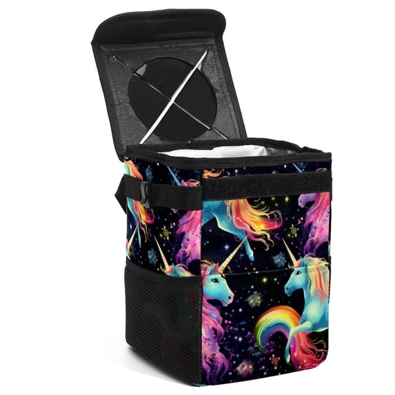 Robot Unicorn Attack Foldable Car Trash Can Mini Trash Can with Lid Leak-Proof Hanging Storage Bag - Car Garbage Can