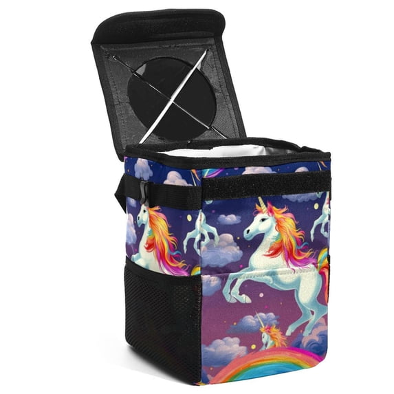 Robot Unicorn Attack Foldable Car Trash Can with Lid, Leak-Proof Car Trash Bin, Hanging Storage Bag Car Garbage Can