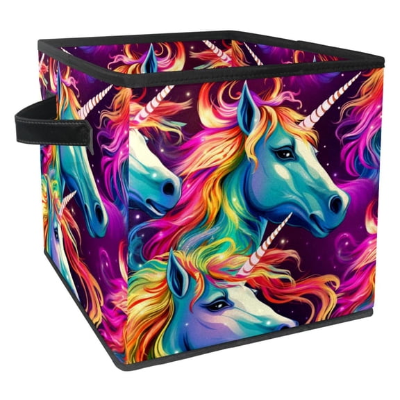 Robot Unicorn Attack Foldable Clothes Toy Storage Bins with Handle, 10.8"x10.5"x10.6", Large Capacity