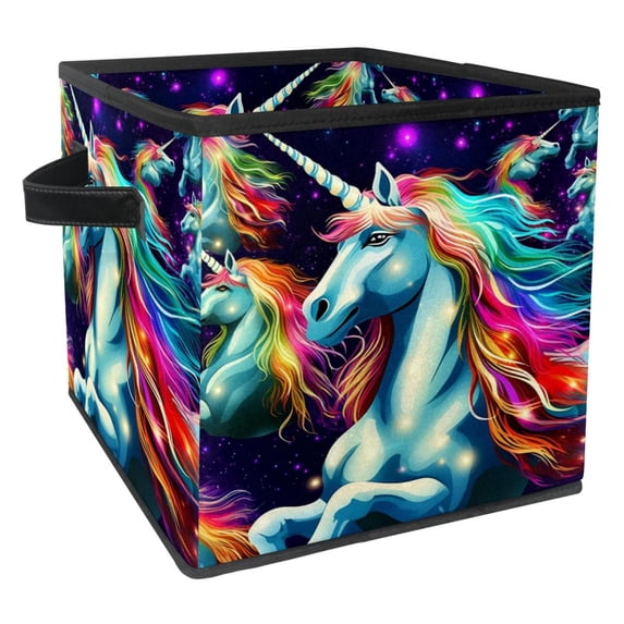 Robot Unicorn Attack Foldable Organizer Bins Storage Containers Storage Bin with Handle, 10.8"x10.5"x10.6", Large Capacity