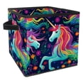 thumbnail image 1 of Robot Unicorn Attack Foldable Storage Basket with Handle, 10.8"x10.5"x10.6" Large Capacity Cube Organizer Storage Containers, 1 of 6
