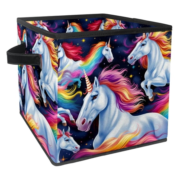 Robot Unicorn Attack Foldable Storage Bins with Handle, 10.8"x10.5"x10.6", Large Capacity, Storage Baskets, Storage Basket, Storage Cubes