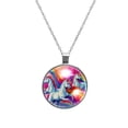 thumbnail image 1 of Robot Unicorn Attack Glass Design Circular Pendant Necklace - Elegant Statement Piece for Women, 1 of 5