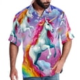 thumbnail image 1 of Robot Unicorn Attack Men's Short Sleeve Beach Shirts, Casual Poplin Button Down Shirt, Summer Casual Printed Unisex Shirts, 1 of 6