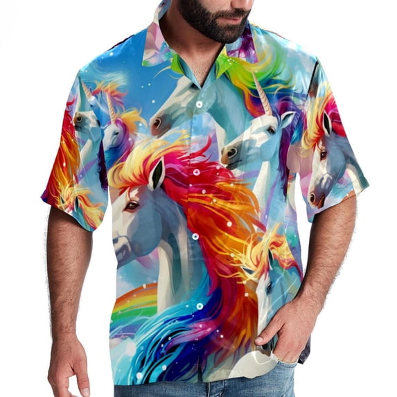 Robot Unicorn Attack Men's Short Sleeve Beach Shirts Hawaiian Button Down Casual Summer Printed Unisex Top