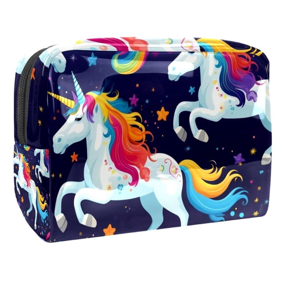 Robot Unicorn Attack PVC Waterproof Cosmetic Makeup Pouch Organizer Travel Bag Roll Up Small Zipper Pouch for Ladies and Girls