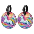 thumbnail image 1 of Robot Unicorn Attack Set of 2pcs PU Leather Round Suitcase Tags with Privacy Cover and Name ID Tag - Ideal for Travel Luggage, Handbags, Backpacks, School Bags, 1 of 6