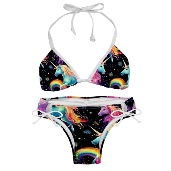 Robot Unicorn Attack Swimwear Bikini Set with Detachable Sponge & Adjustable Strap, Two-Pack for Beach & Pool Parties