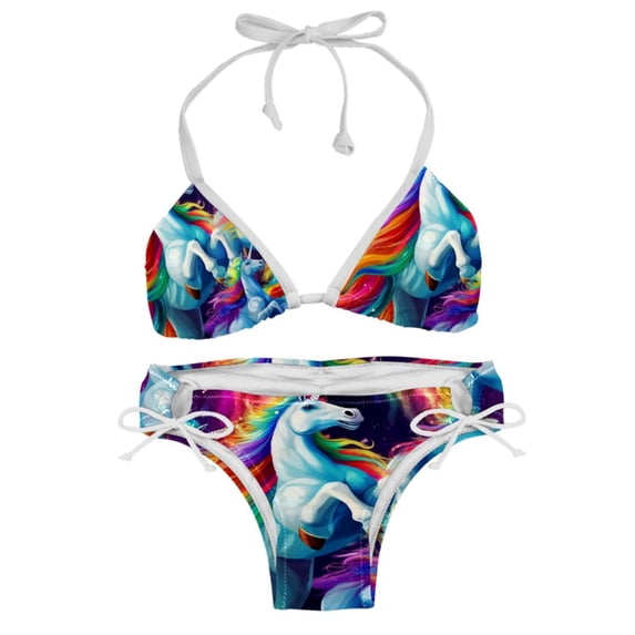 Robot Unicorn Attack Swimwear Bikini Set with Detachable Sponge & Adjustable Strap, Two-Pack for Beach & Pool Parties