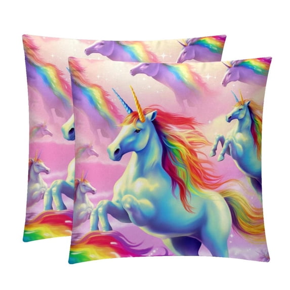 Robot Unicorn Attack Velvet Throw Pillows Set of 2 - Decorative Pillows with Unique Patterns for Sofa Couch Bed - Pillow Covers - Available in 16x16, 18x18, 20x20 Inches