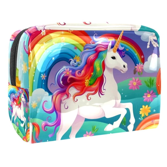 Robot Unicorn Attack Waterproof Lightweight PVC Cosmetic Bag with Zipper Pouch, Large Capacity Makeup Bag Travel Accessory Pouch for Ladies and Girls