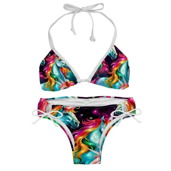 Robot Unicorn Attack Women's Bikini Set with Detachable Sponge and Adjustable Strap - Two-Pack | Ideal for Swimming and Beach Scenes
