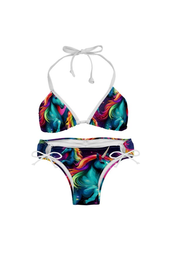 Robot Unicorn Attack Women's Detachable Sponge Adjustable Strap Bikini Set - 2 Pack, Beach Pool Swimwear