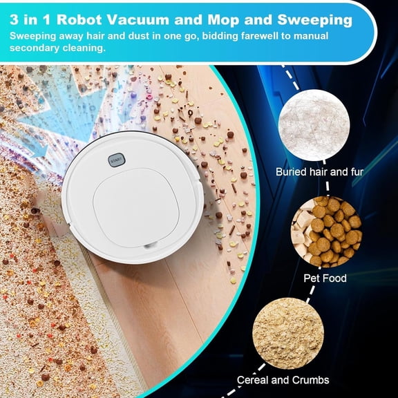 Robot Vacuum Cleaner, Vacuum Robot mop Obstacle Avoidance, Robotic Vacuum Cleaner Aspiradora Robot Slim Robotic Vacuum CleanerDesign, Ideal for Pet Hair, Hard Floor,Carpet