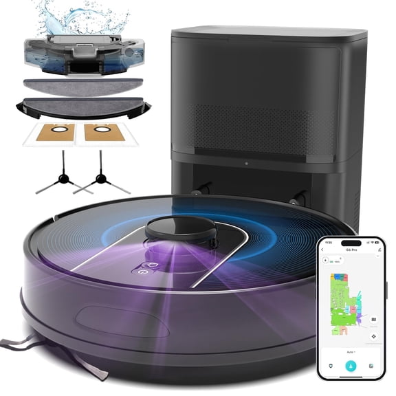 Robot Vacuum and Mop Combo, 6000Pa Robotic Vacuum Cleaner with LiDAR Navigation, Self-Emptying Station for 90 Days Hands-Free Cleaning, Wi-Fi App and Voice Control